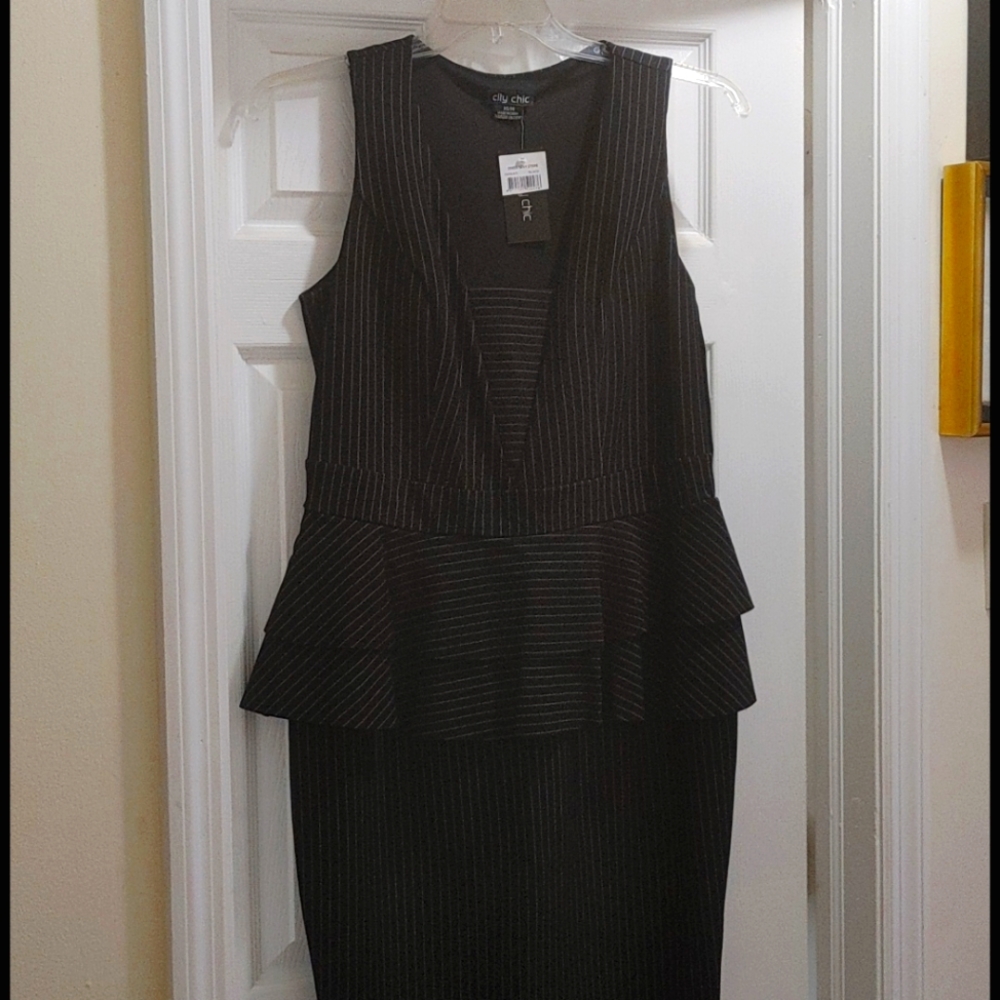 City chic Black Sexy Stripe Peplum Dress